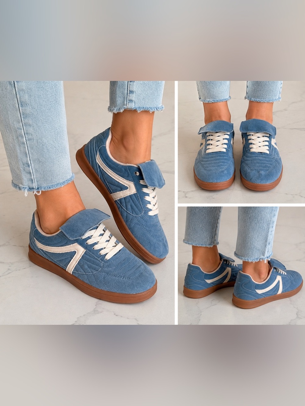 CUSHIONAIRE Astro Blue Soccer Sneakers Gum Sole Retro Low Top Shoes Womens 7.5
